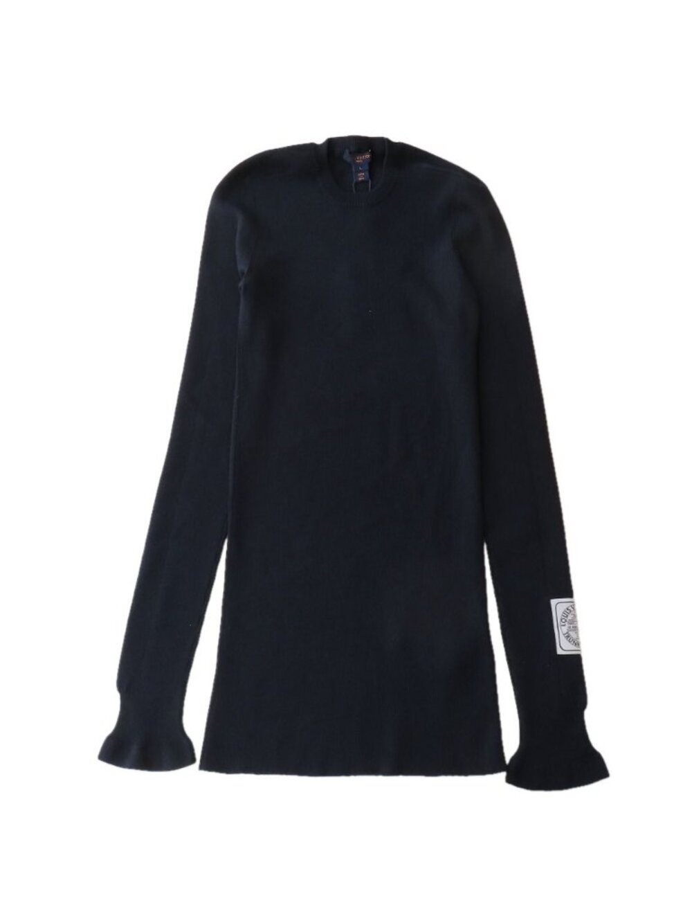 Louis Vuitton Cashmere Silk Rib Knit Sweater Long Sleeve Crew Neck Logo Patch